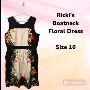 Rickis Boatneck Floral Midi Dress, Size 16